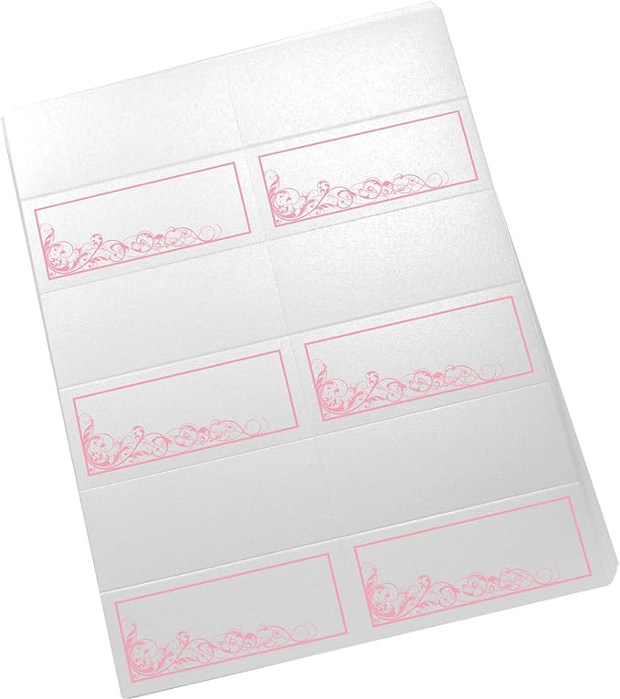 Scribble Vintage Swirl Printable Place Cards, Pink (Choose Color), Set of 60 (10 Sheets), Laser & Inkjet Printers - Wedding, Party, Dinner, and Special Events - Made in the USA