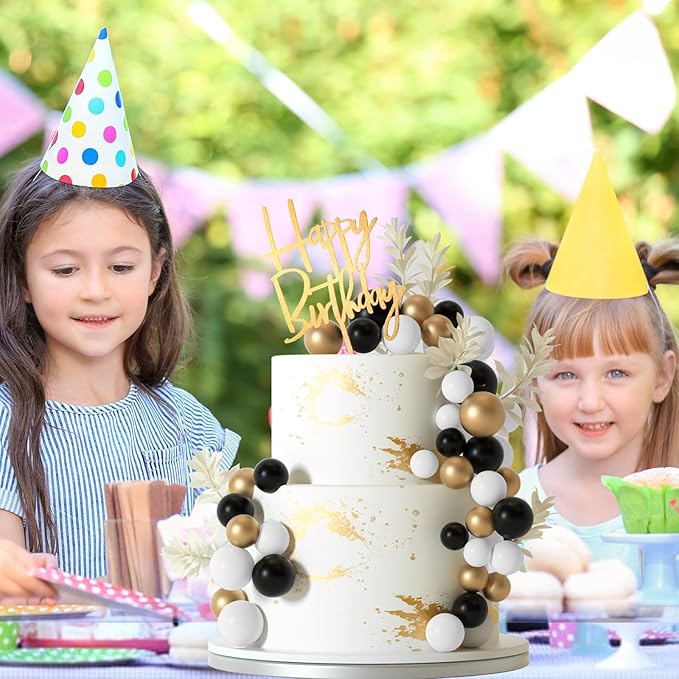 MIAHART Ball Cake Toppers Boho Grass Cake Topper Ball Cake Insert Decoration for Birthday Wedding Baby Shower Party Decorations Boho Themed Party Supplies (black，gold，sliver)