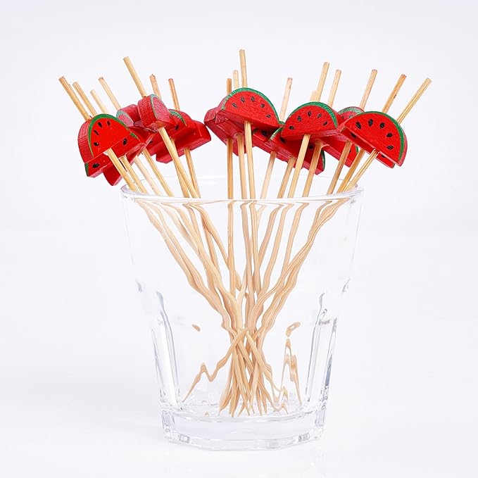 PuTwo Cocktail Picks Handmade Bamboo Toothpicks 100pcs 4.7” in Watermelon Decor