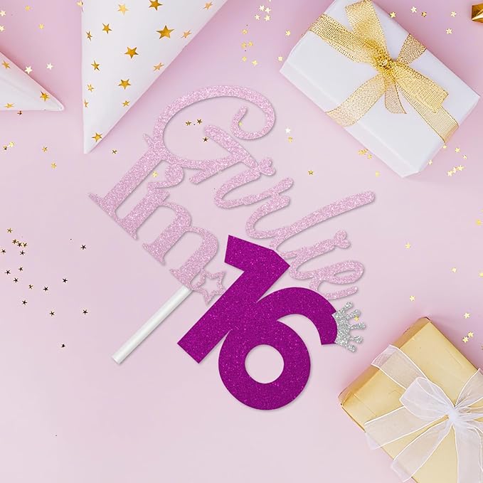Girlie I'm 16 Cake Topper, 16th Birthday Decorations for Girl, Glitter Funny 16th Birthday Cake Topper, Girlie 16 Year Old Birthday Party Decoration Supplies