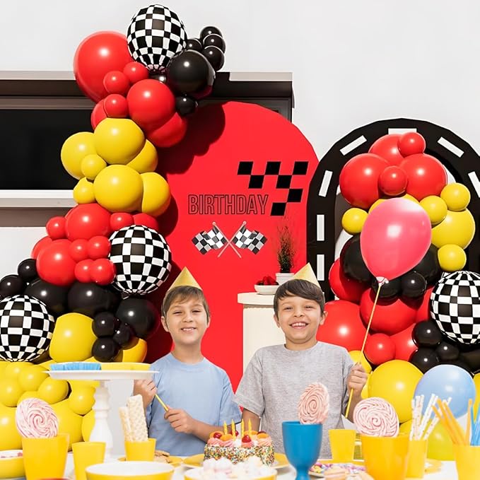 Red Black Yellow Balloon Arch Kit, 166Pcs Latex Balloon Different Sizes 18 12 10 5 inch for Boy Birthday Baby Shower Wedding Race Car Theme Party Decorations