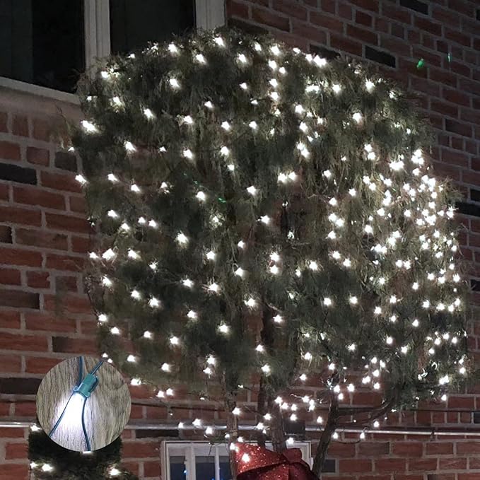 LAMPHOME Led Christmas Net Lights Outdoor Christmas Decorations Lights 150LED 6ftx4ft, Connectable Outdoor Fairy Mesh String Lights for Party, Holiday, Wedding, Tree, Bushes Decorations (White)