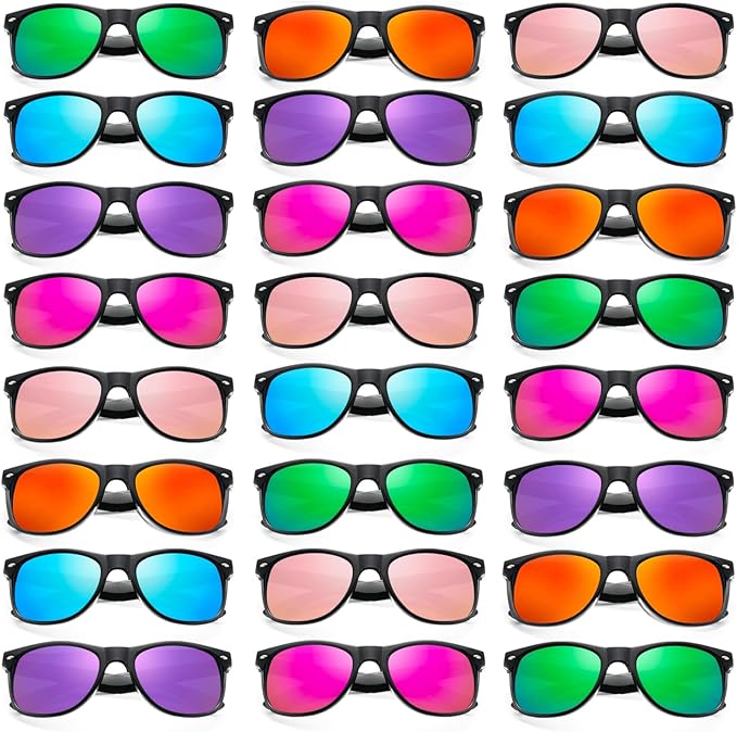 12/24 Pack Wholesale Retro Neon Colors Party Favor Supplies Unisex Sunglasses Bulk for Adults Teens, UV400 Protection