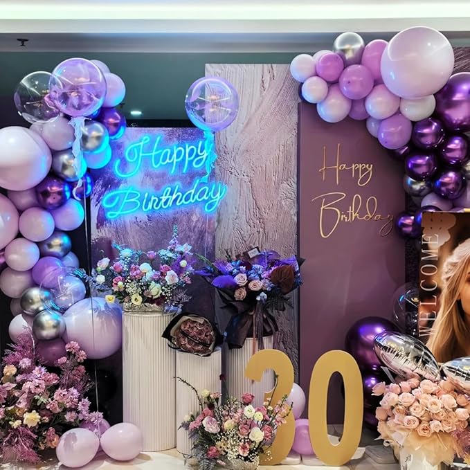 Purple and Silver Balloon Garland Arch Kit, 166Pcs Purple Metallic Pastel Lavender Maca Lilac Violet Gold Chrome Balloons for Birthday Wedding Baby Shower Party Decoration