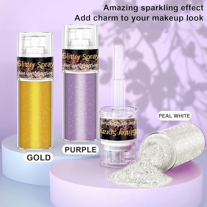 Pearl White Highlighter Glitter Spray 10g, ICY Shimmer Mist for Face, Hair Body, Loose Sparkle Powder for Winter Festival Makeup, Ballet, Cosplay, Prom, DIY Craft Nail Art
