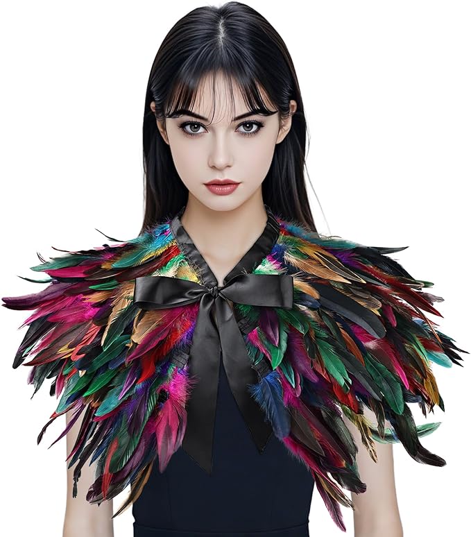 Gothic Natural Feather Shrug Feather Shawl Wrap Cape Victorian Collar for Halloween Cosplay Party Costume Accessories