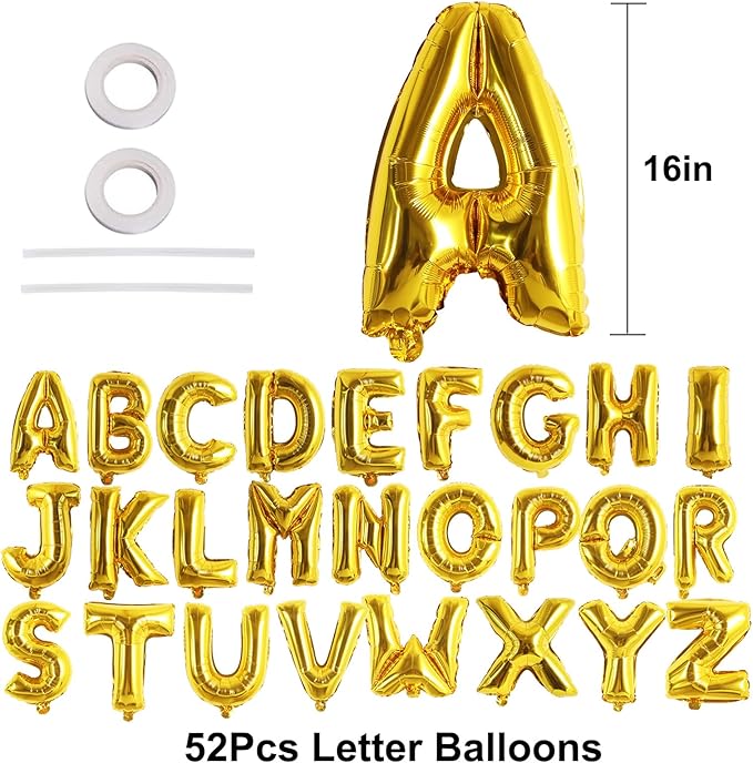 TONIFUL 52 Pcs Letter Balloons 16 Inch Gold Letter A-Z Balloons Custom Phrase Mylar Foil Alphabet DIY Personalized Phrase Banner for Birthday Anniversary Celebration Graduation Party Supplies Decor