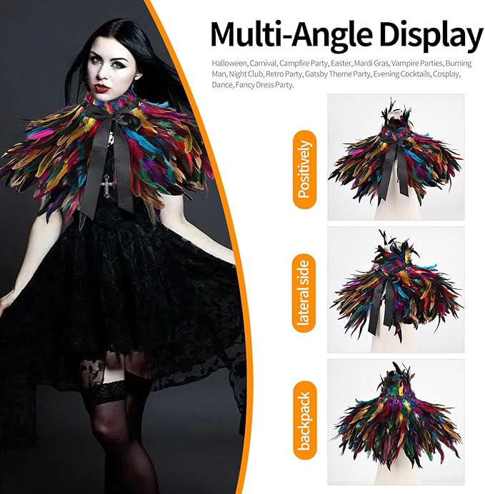 Gothic Natural Feather Shrug Feather Shawl Wrap Cape Victorian Collar for Halloween Cosplay Party Costume Accessories