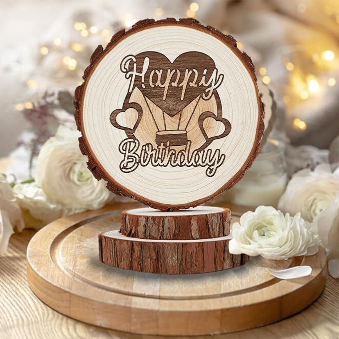 Happy Birthday Cake Toppers, Rustic Cake Toppers in Wood, Boho Birthday Party Decorations, Country Style Vintage Keepsake for Friends, Family, Men, Women, Mom, Dad, and Kids, Custom Handmade Gifts