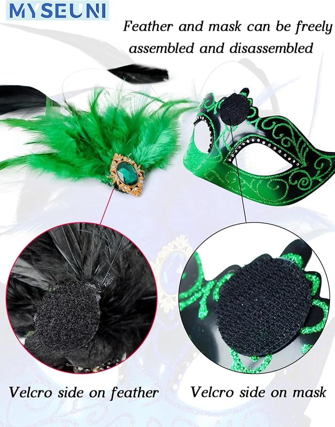 2025 Masquerade Mask for Women with Feathers - Venetian Masquerade Mask for Carnival Ball, Mardi Gras, Prom