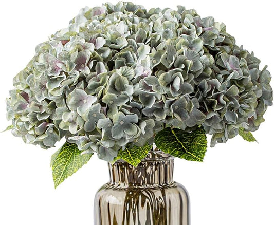 Kimura's Cabin 2Bouquets Fake Hydrangea Flowers Vintage Artificial Silk Flower Bouquets 10Heads for Indoor Home Table Centerpieces Wedding Party Decoration (Mint Green, Pack of 2)