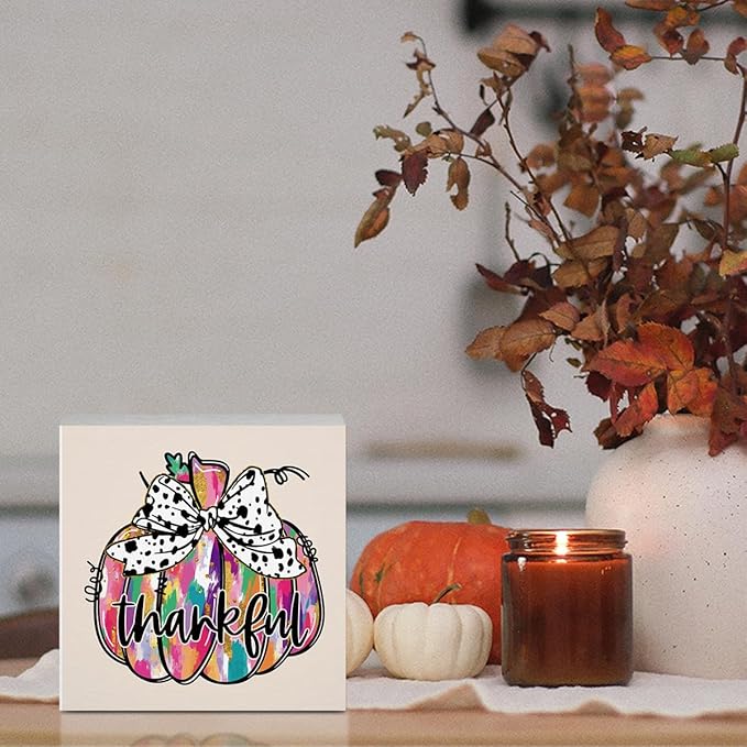 Cute Fall Decor Thankful Fall Decorations for Home Office Thanksgiving Autumn Decorations Funny Autumn Pumpkin Decor for Desk Table 5 x 5 inches