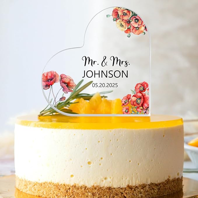 Custom Wedding Heart Acrylic Plaque,Mr & Mrs Cake Topper,Personalized Wedding Keepsake/Gift/Sign (Style 15)