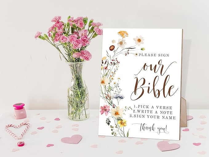 Flower Please Sign Our Guestbook Sign, Wedding Guest Book Alternative, Bridal Shower Party Decor, Table Centerpieces for Party, Wedding Guest Gifts, 6X8 Inch Wooden Bridal Shower Sign with Stand, 12
