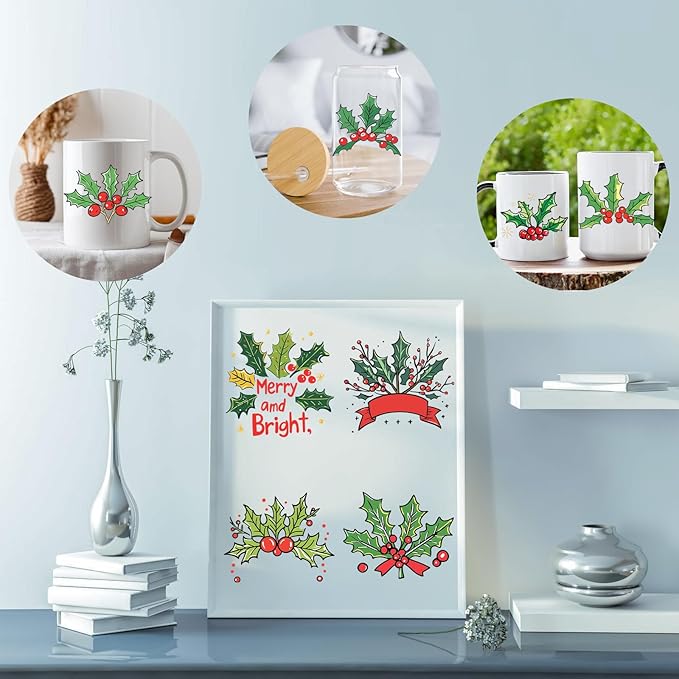 UV DTF Stickers - 12 Sheets Merry Christmas UV DTF Cup Wrap for Coffee Mugs Glass, DIY Decals for Tumblers, Waterproof Rub on Transfers for Crafts