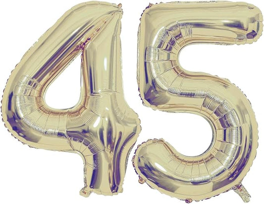 Champagne Gold 45 Number Balloons, 40 Inch Giant Number 45 Balloons Foil Mylar Helium Light Gold Number Balloons for 45th Birthday Party Supplies Anniversary Event Celebration Decorations