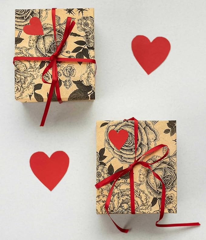 YXTII Wrapping Paper Large Roll, Flower Gift Wrap Paper with Cut Lines for Wedding, Valentines, Christmas, Bridal Shower, Baby Shower, 17 In x 49 Feet