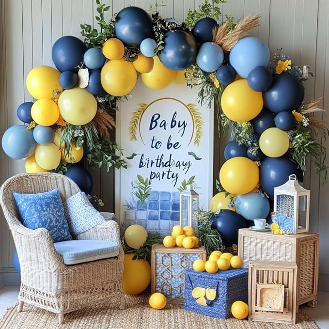 Captank Blue and Yellow Balloons Navy Royal Blue Balloon Garland Arch Kit For Happy Birthday Summer Baby Shower Bridal Shower Lemon School Banana Party Decorations