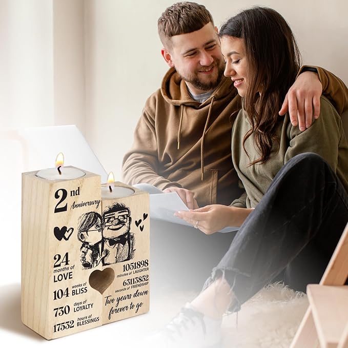 2nd Anniversary Wedding Gifts for Wife Girlfriend, Couples Gift Candlestick, Cotton 2nd Wedding Anniversary for Husband Boyfriend, Presents Gifts for Her Him