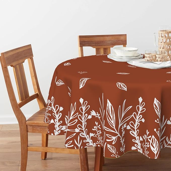 Horaldaily Fall Tablecloth 60×60 Inch Round, Thanksgiving Autumn Harvest Caramel Wild Flowers Table Cover for Party Picnic Dinner Decor
