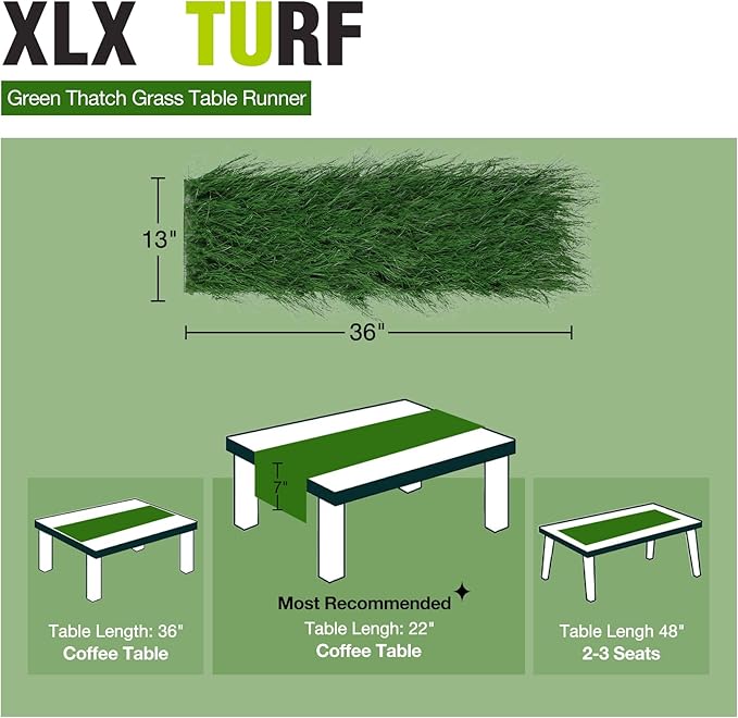 XLX TURF Green Thatch Grass Table Runner - 13" x 36" Table Centerpiece Christmas Green Themed Party Decor , Wild One Birthday, Baby Shower, Wedding, Indoor Outdoor Use