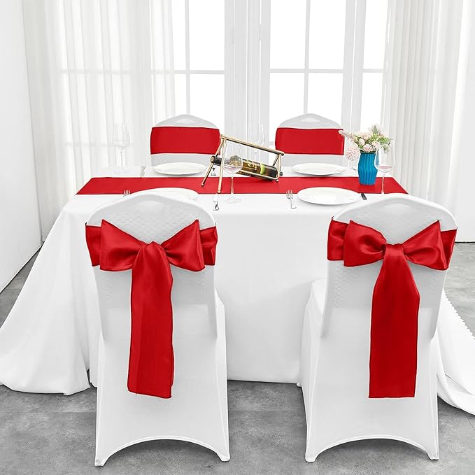 5-Pack Satin Table Runner Red 12 x 108 Inch Long Silk Satin Table Runners for Wedding,Graduations,Engagements,Birthday Party and Banquet Decoration（5 Pack, 12x108 Inch, Red）