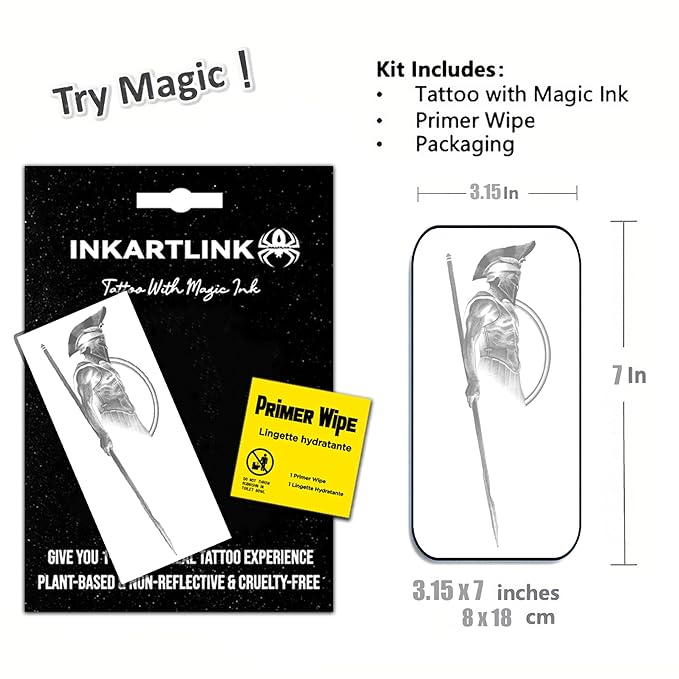 INKARTLINK Semi Permanent Tattoo, Creative Men's Party Tattoo, Exquisite and Realistic Design, Interesting Tattoo Experience, Cruelty-free, Non-reflective, Waterproof (Warrior)