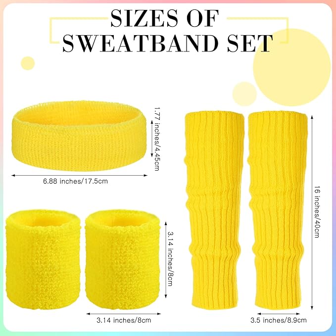 Haysandy 80s Costume Accessories for Women, Neon Leg Warmers Headband Wristbands Earrings Hair Rings for Cosplay (Yellow)
