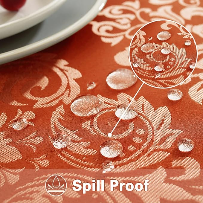 SASTYBALE Jacquard Thanksgiving Tablecloth Square 52 x 52 Inch Spill Proof Wrinkle Free Damask Card Table Cloth, Soft Fabric Table Cover for Fall,Autumn, Harvest Holiday Party, Burnt Orange/Rust