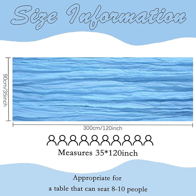 6 Pack Baby Blue Cheesecloth Table Runner 10FT Boho Gauze Fabric Table Runner 35 x 120 Inch Rustic Sheer Runner for Centerpiece Wedding Decor Baby Shower Party Boho Table Decoration