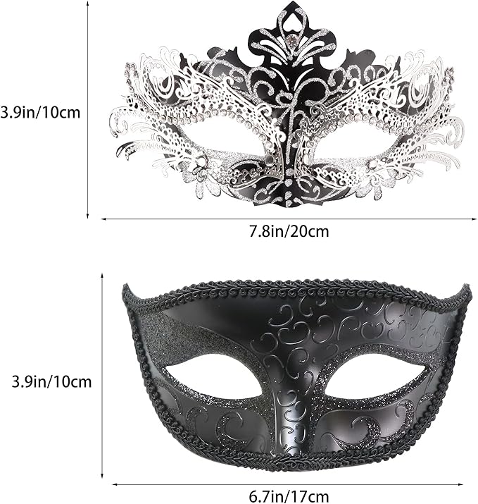 Coddsmz Couple Masquerade Mask Set - Venetian & Mardi Gras Mask for Women & Men