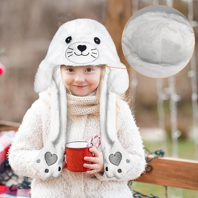 Plush Ear Moving Jumping Hat,Cute Fluffy Cap, Soft Warm HeadWear