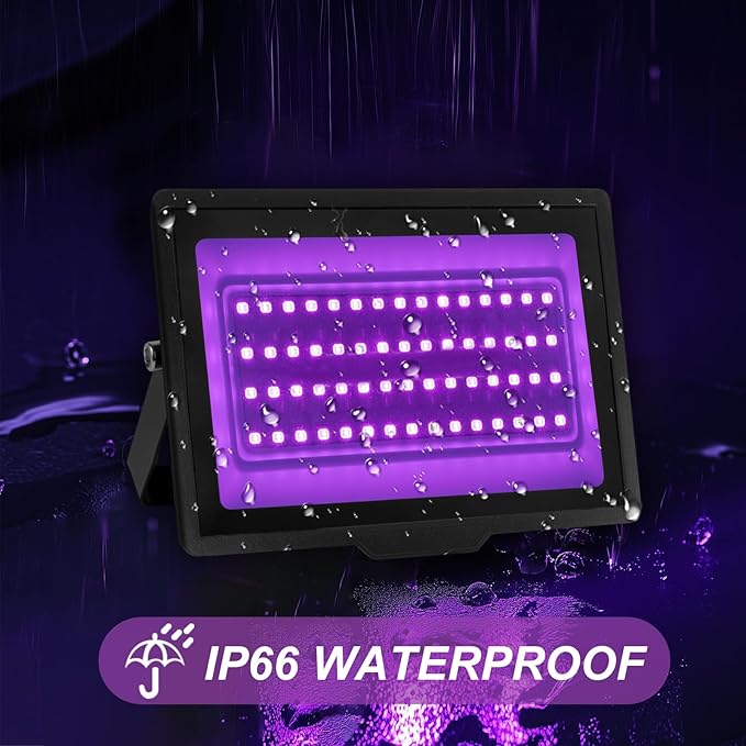 2 Pack 40W LED Black Light IP66 Waterproof,Blacklight with Plug and Switch,Flood Light for Glow Party,Halloween Decoration, Body Paint, Fluorescent Poster, Stage Lighting,Neon Glow,5.25Ft Cord