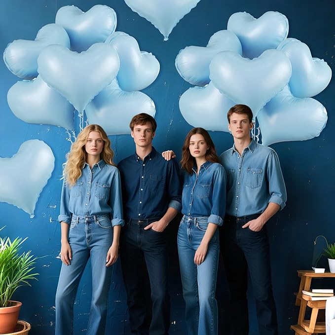Blue Heart Balloons,24Inch Large Baby Blue Heart Foil Balloons for Valentine's Day Birthday Wedding Baby Shower Anniversary Party Decorations