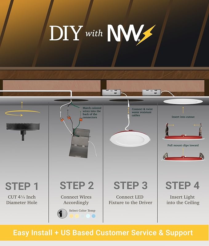 NUWATT 12 Pack, 4 Inch 2 Hour Fire Rated LED Recessed Light, 2700K/3000K/3500K/4000K/5000K Selectable, 900 Lumens, Dimmable, IC Rated, Wet Rated Ultra Thin Canless LED Downlight, No Fire Cone Needed