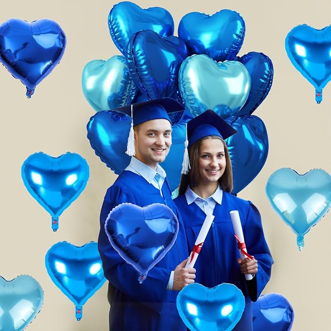 TAOYE Blue Heart Foil Balloons,18 Inch Royal Blue Heart Shape Mylar Balloons Dark Blue Light Blue Heart Foil Balloons for Celebration Anniversary Birthday Baby Shower Graduation Party Decoration