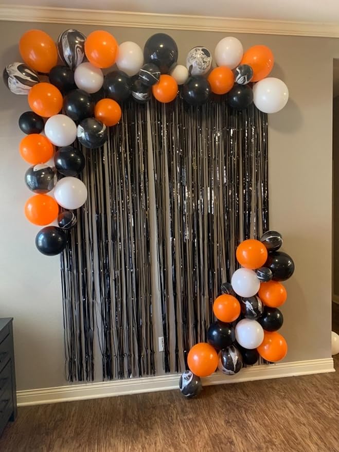 Black Orange and Silver Balloon Garland Arch Kit, Black Orange White Metallic Silver with Agate Balloon Arch Kit for Kids Halloween Theme Birthday Graduation Party Decorations Supplies