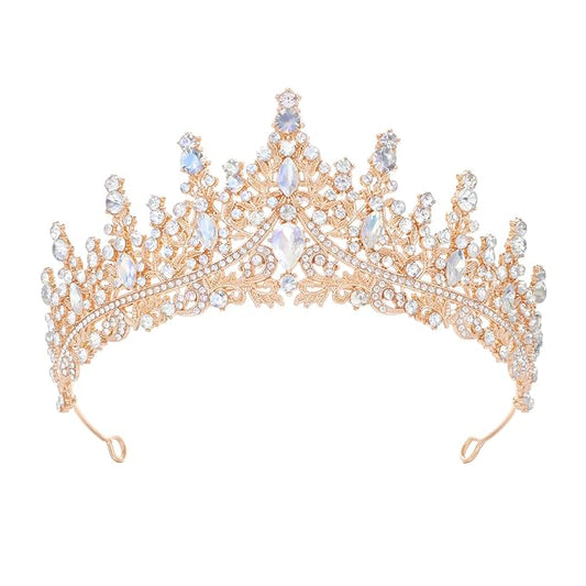 Gold Tiara for Women Crystal Queen Crowns Rhinestone Princess Tiaras for Girl Wedding Headband for Bride Hair Accessories for Halloween Costume Birthday Party Prom Mother's Gifts