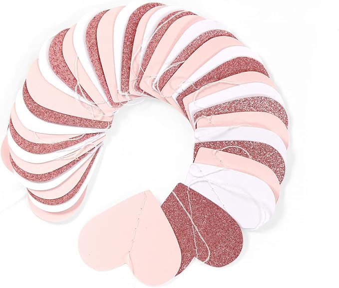 Rose-Gold Pink Party-Decorations Heart Garland Streamers - 52Ft Bachelorette Engagement Hanging Paper Banner,Valentines Day Bridal Shower Wedding Birthday Party Bunting Lasting Surprise