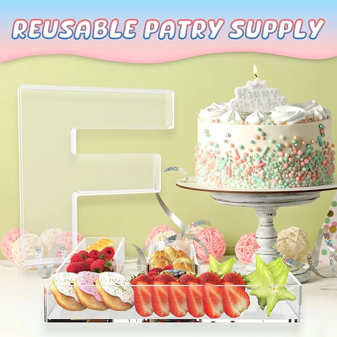 13.8" Extra Large Acrylic Letter Charcuterie Board Box, Reusable Fillable Letter Cake Candy Dish Display Serving Tray for Birthday Anniversary Party Decoration (F)