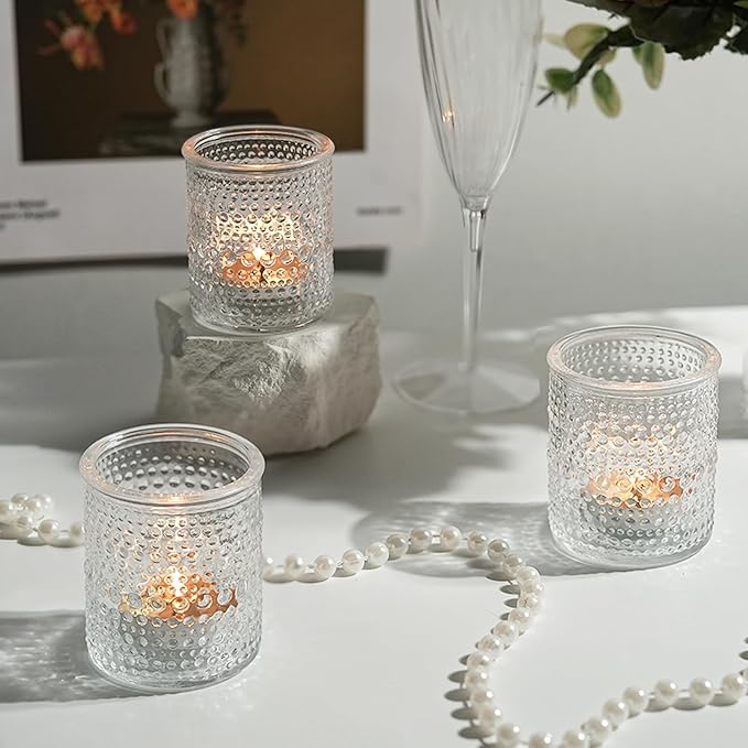 36pcs Votive Candle Holders, Clear Vintage Glass Candle Holder for Floating Candle, Tealight Candle Holder for Table Centerpieces Home Birthday Christmas Wedding Party Table Decoration (Clear)