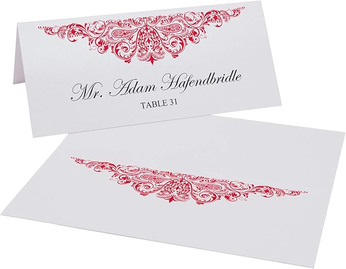 Paisley Printable Place Cards, Ruby Red (Choose Color), Set of 60 (10 Sheets), Laser & Inkjet Printers - Wedding, Party, Dinner, and Special Events - Made in the USA