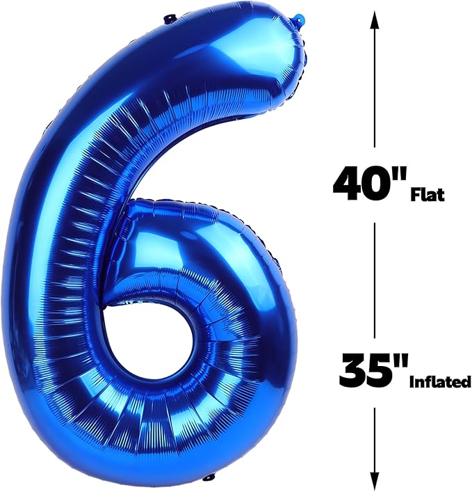 40 Inch Navy Blue Mylar Foil Number 6 Birthday Balloon, Digital Balloons for 6 16 Boy Girl Party Decorations Supplies, Big Helium Balloon Numbers for 26 36 46 60 Men Women Anniversary