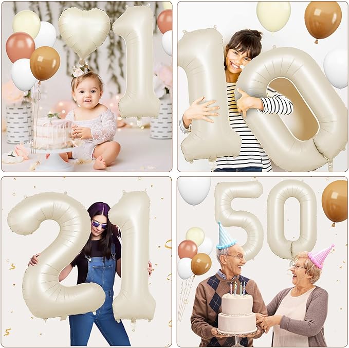 40 Inch Cream Number 10 Balloon, Beige Large 10th Birthday Balloons, Digital 10 Cream White Giant 10 Foil Balloon for Boys Girls 10th Birthday Decorations Anniversary Baby Shower Party Decoration