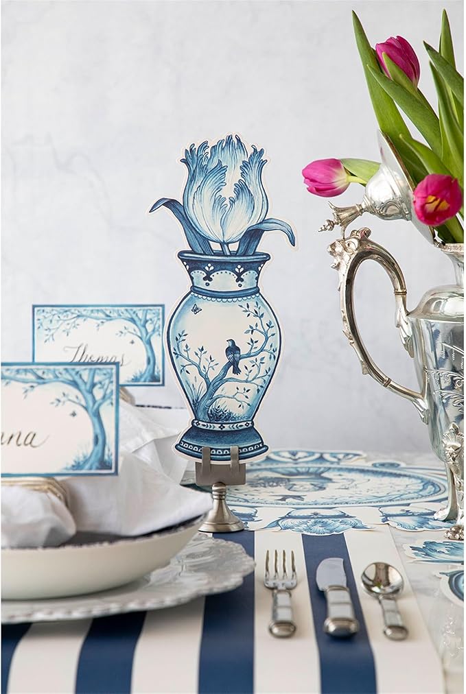 Hester & Cook Table Accent Place Cards - Dinner Name Cards for Table Setting Set of 12 - Made in USA (Indigo Floral)
