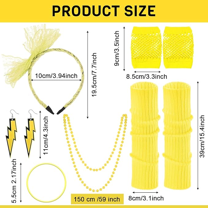 Handepo 19 Pcs 80s Costume Accessories Holographic Fanny Pack Leg Warmers Lace Headband Earrings Gloves Necklace Bracelet