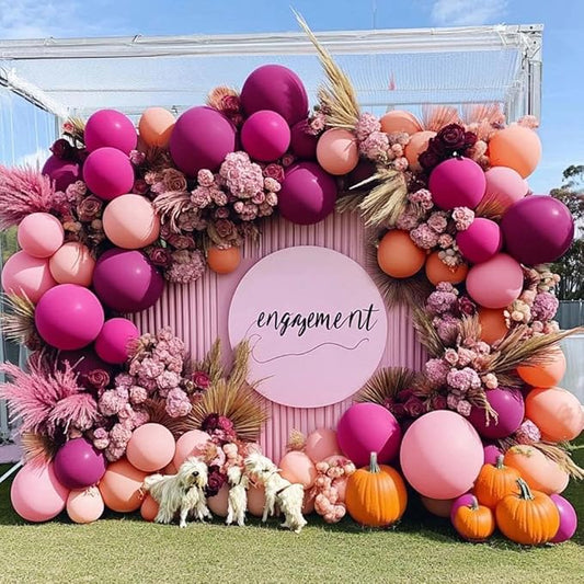 Hot Pink Balloon Arch Kit, Double Stuffed Dark Pink Peach Balloon Garland Fiesta Magenta Balloons Set for Birthday Bridal Shower Wedding Bachelorette Fall Thanksgiving Party Decorations