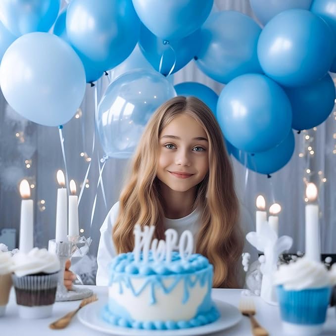 130PCS Light Blue Balloons, Latex Balloon Different Sizes 18/12/10/5 Inch, Helium Balloons with Ribbon, Party Balloon Set for Birthday Wedding Graduation Anniversary Baby Shower Decoration