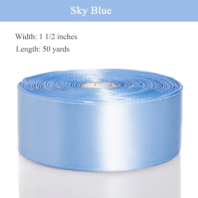 1 1/2 Inch Sky Blue Solid Satin Ribbon, 50 Yards Craft Fabric Ribbon for Gift Wrapping Floral Bouquets Wedding Party Decoration