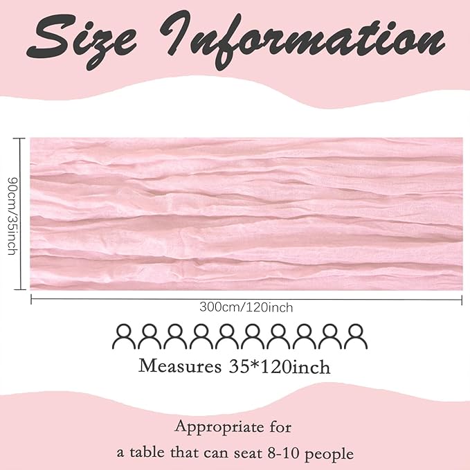 6 Pack Pink Cheesecloth Table Runner 10FT Boho Gauze Fabric Table Runner 35 x 120 Inch Rustic Sheer Runner for Centerpiece Wedding Decor Baby Shower Party Boho Table Decoration(Pink)